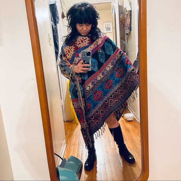 Oversized Hooded Poncho - Multicolor - One Size - Picture 1 of 6